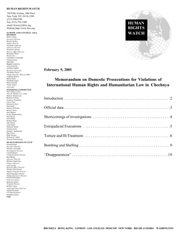 HUMAN RIGHTS WATCH Memorandum on Domestic