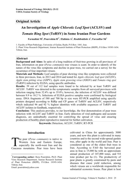 Torsv) in Some Iranian Pear Gardens Farmahini M1, Pourrahim R2*, Elahinia A1, Rouhibakhsh A1, Farzadfar Sh2