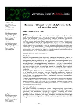 Response of Different Varieties of Aglaonema to Fly Ash As Potting Media