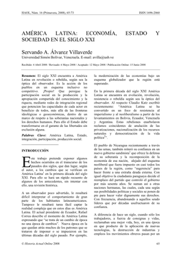 América Latina: Economía, Estado Y Sociedad En El Siglo Xxi