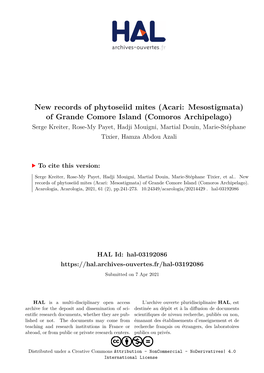 New Records of Phytoseiid Mites (Acari: Mesostigmata) of Grande
