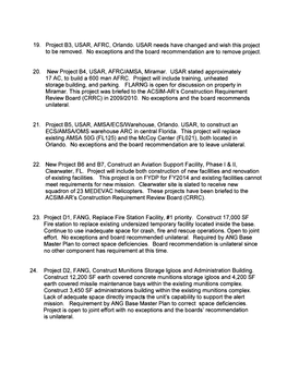 19. Project B3, USAR, AFRC, Orlando. USAR Needs Have Changed and Wish This Project to Be Removed