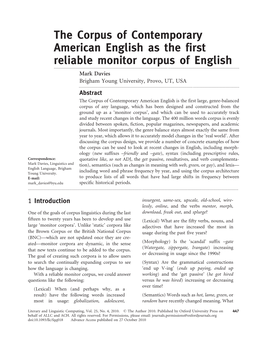The Corpus of Contemporary American English As the First Reliable Monitor Corpus of English