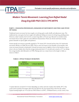 Modern Tennis Movement: Learning from Rafael Nadal Doug Eng Edd Phd CSCS CTPS MTPS