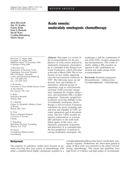 Acute Emesis: Moderately Emetogenic Chemotherapy