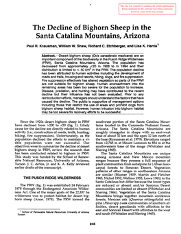 The Decline of Bighorn Sheep in the Santa Catalina Mountains, Arizona