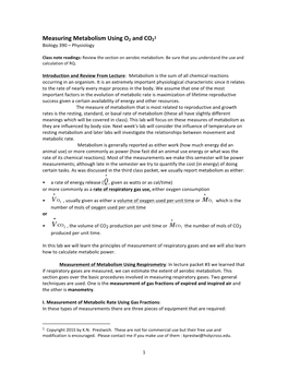 Measuring Metabolism Using O2 and CO2 1