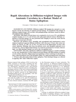 Rapid Alterations in Diffusion-Weighted Images with Anatomic Correlates in a Rodent Model of Status Epilepticus