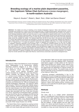 Breeding Ecology of a Marine Plain Dependent Passerine, the Capricorn Yellow Chat Epthianura Crocea Macgregori, in North-Eastern Australia