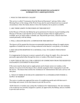 Communion from the Reserved Sacrament 10 Frequently Asked Questions