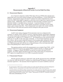 Appendix C Measurements of Received Carrier Level at Field Test Sites