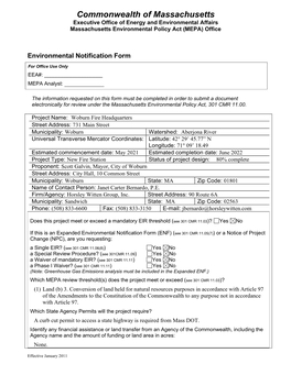 Commonwealth of Massachusetts Executive Office of Energy and Environmental Affairs Massachusetts Environmental Policy Act (MEPA) Office