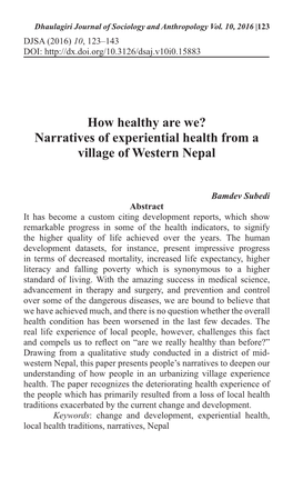 Narratives of Experiential Health from a Village of Western Nepal