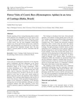 Flower Visits of Centris Bees (Hymenoptera: Apidae) in an Area of Caatinga (Bahia, Brazil)