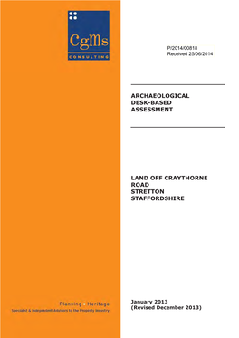 Archaeological Desk-Based Assessment Land Off Craythorne Road, Stretton