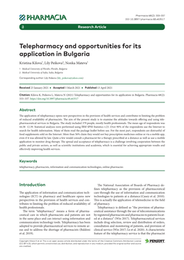 ﻿Telepharmacy and Opportunities for Its Application in Bulgaria