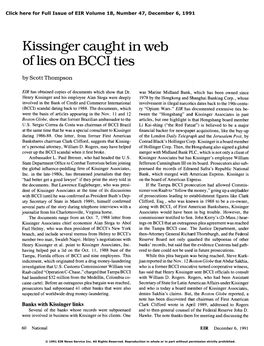 Kissinger Caught in Web of Lies on BCCI Ties