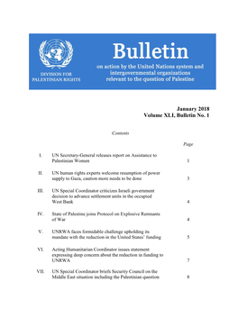 January 2018 Volume XLI, Bulletin No. 1