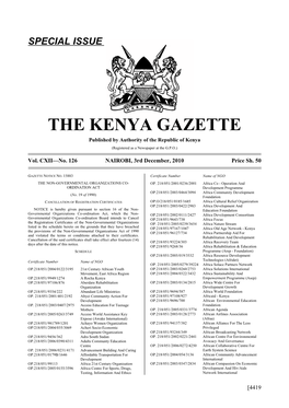 THE KENYA GAZETTE Published by Authority of the Republic of Kenya (Registered As a Newspaper at the G.P.O.)