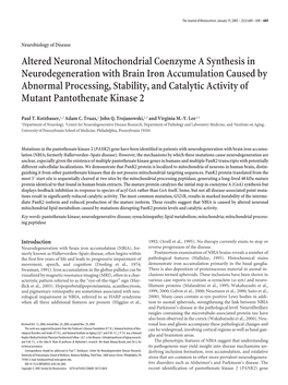 Altered Neuronal Mitochondrial Coenzyme a Synthesis In