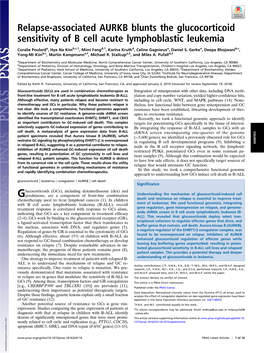 Relapse-Associated AURKB Blunts the Glucocorticoid Sensitivity of B Cell Acute Lymphoblastic Leukemia