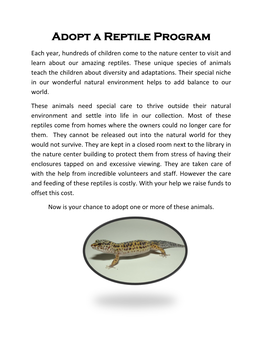 Adopt-A-Reptile Program Packet