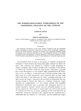 The Wormsnakes (Family Typhlopidae) of the Neotropics, Exclusive of the Antilles