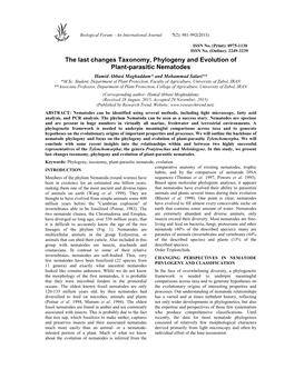 The Last Changes Taxonomy, Phylogeny and Evolution of Plant-Parasitic Nematodes Hamid Abbasi Moghaddam* and Mohammad Salari** *M.Sc