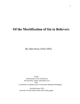 Of the Mortification of Sin in Believers, by John Owen