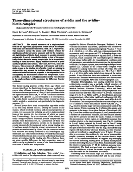 Three-Dimensional Structures of Avidin and the Avidin- Biotin Complex