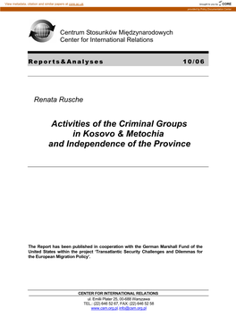 Activities of the Criminal Groups in Kosovo & Metochia And