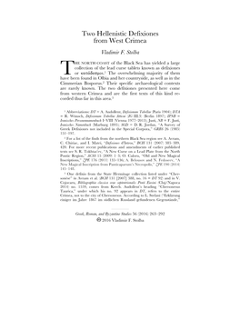 Two Hellenistic Defixiones from West Crimea Vladimir F