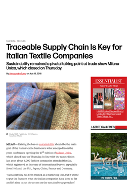 Traceable Supply Chain Is Key for Italian Textile Companies – WWD