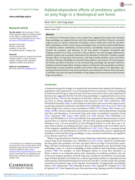 Habitat-Dependent Effects of Predatory Spiders on Prey Frogs in A