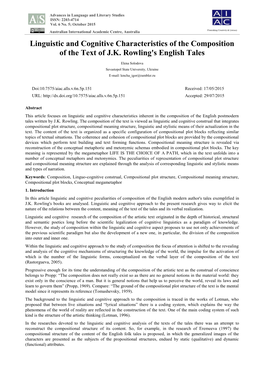 Linguistic and Cognitive Characteristics of the Composition of the Text of J.K