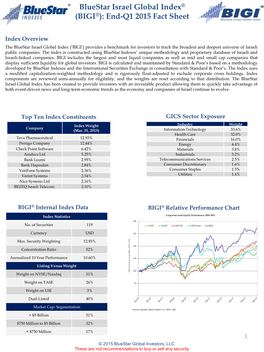 Bluestar Israel Global Index® (BIGI®): End-Q1 2015 Fact Sheet