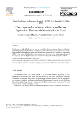 Urban Impacts Due to Barrier Effect Caused by Road Duplication: The