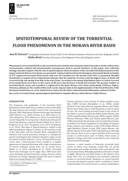 Spatiotemporal Review of the Torrential Flood Phenomenon in the Morava River Basin