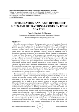 Optimization Analysis of Freight Lines and Operational Costs by Using Sea Toll