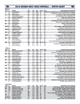 2019 Nevada Wolf Pack Football — Depth Chart