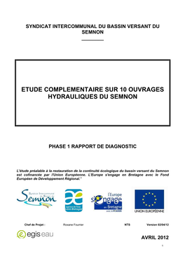 Etude Complementaire Sur 10 Ouvrages Hydrauliques Du Semnon