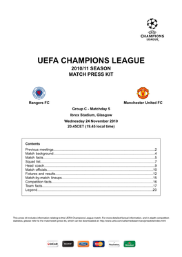 Uefa Champions League 2010/11 Season Match Press Kit