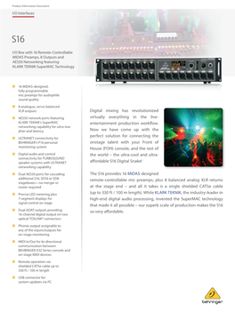 BEHRINGER S16 P0AJA Product Information Document