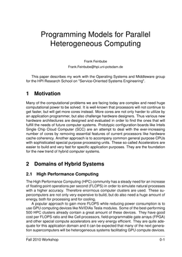 Programming Models for Parallel Heterogeneous Computing