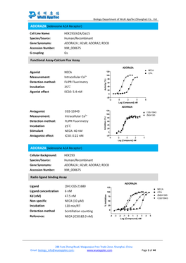 HEK293/A2A/Gα15 Human/Recombinant ADORA2A ; A2ar