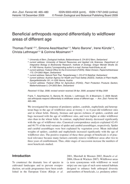 Beneficial Arthropods Respond Differentially to Wildflower Areas of Different Age