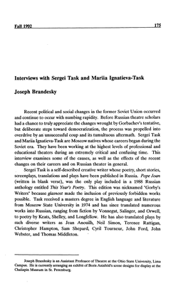 Interviews with Sergei Task and Mania Ignatieva-Task Joseph Brandesky