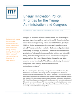 Energy Innovation Policy: Priorities for the Trump Administration and Congress