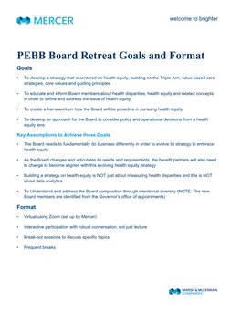 PEBB Board Retreat Goals and Format Goals