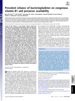 Prevalent Reliance of Bacterioplankton on Exogenous Vitamin B1 and Precursor Availability